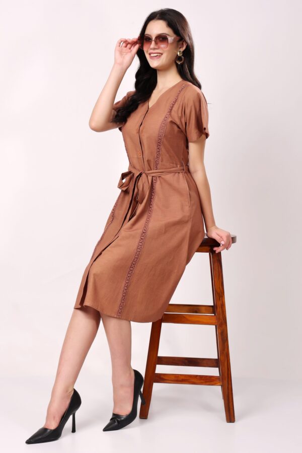 Brown Cotton A Line Dress - Image 2