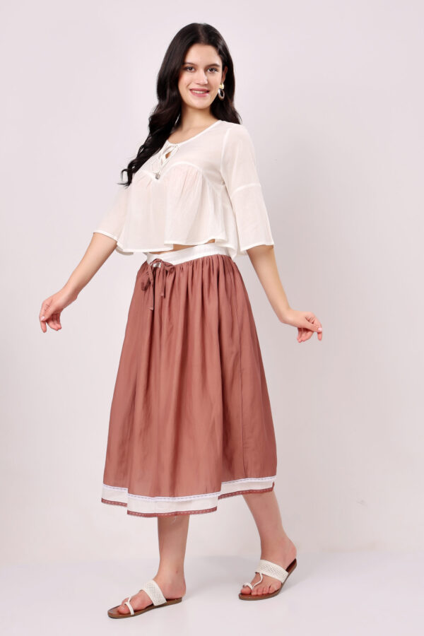 Brown and Off White Layered Cotton Skirt - Image 2