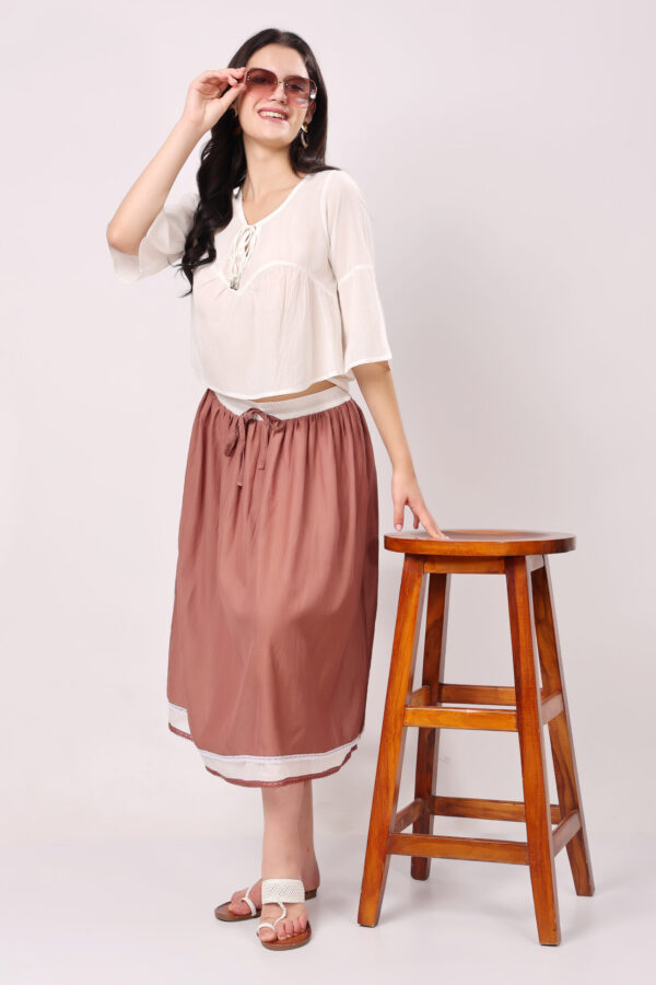 Brown and Off White Layered Cotton Skirt - Image 5