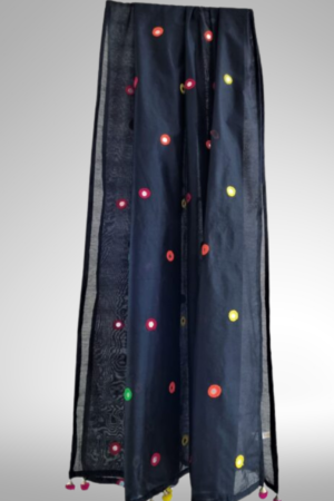 black mirror work dupatta with pompom tassels