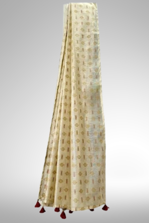 Golden Printed Off-White Festive Dupatta with Tassels