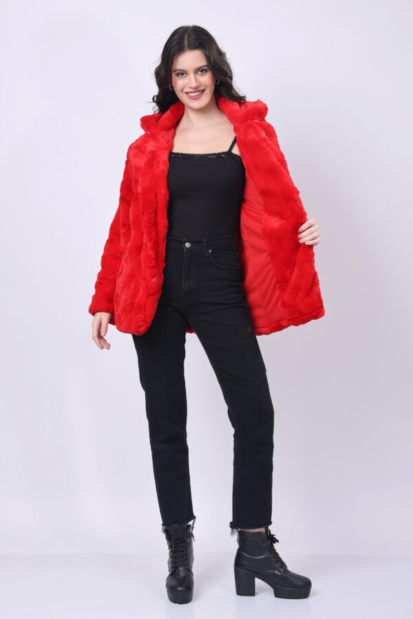 Red Fluffy Fur Jacket for women - Image 8