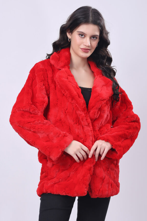 Red Fluffy Fur Jacket for women - Image 5