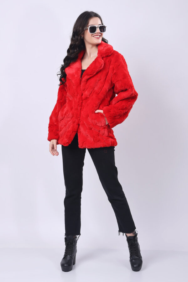 Red Fluffy Fur Jacket for women - Image 2