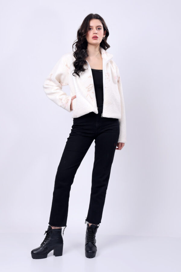 Off White Self design Fluffy Fur Jacket for women - Image 8