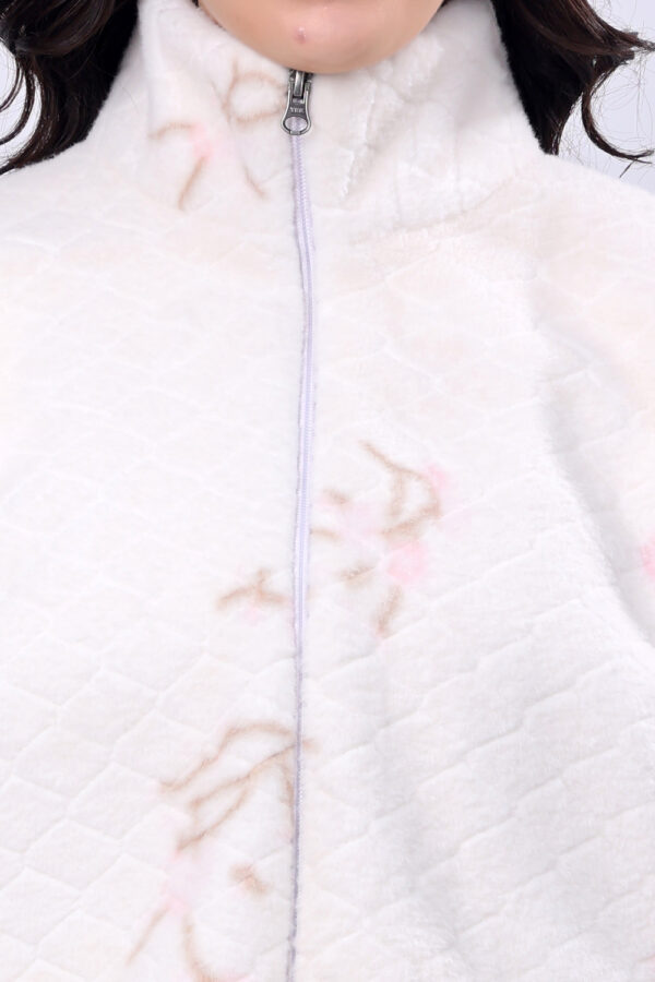 Off White Self design Fluffy Fur Jacket for women - Image 5