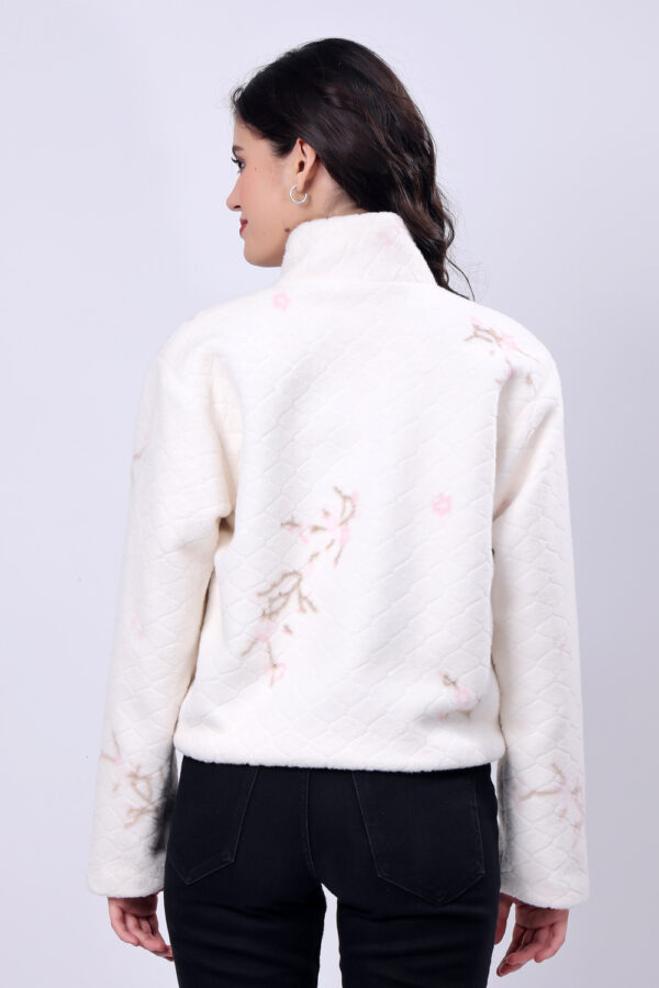 Off White Self design Fluffy Fur Jacket for women - Image 4