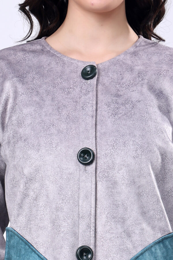Grey and Blue Suede Long Coat for Women - Image 6