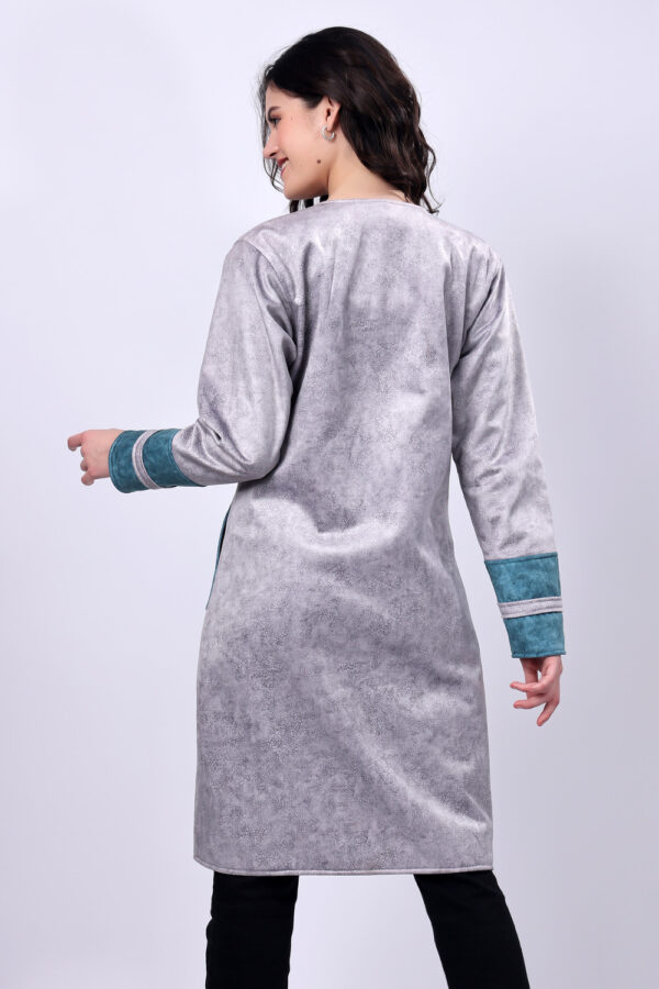 Grey and Blue Suede Long Coat for Women - Image 7