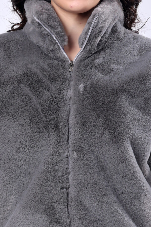 Grey Fluffy Fur Winter Jacket for women - Image 5