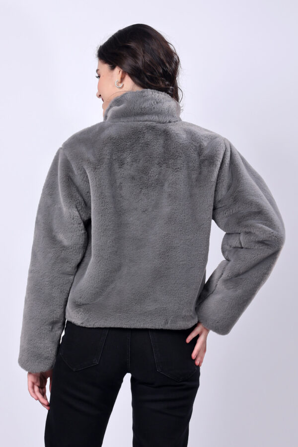 Grey Fluffy Fur Winter Jacket for women - Image 6