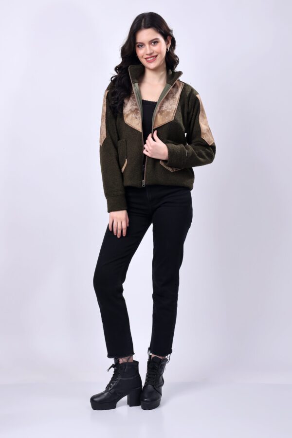 Olive Green Sherpa Jacket for women - Image 8