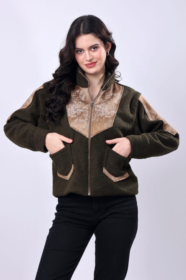 Olive Green Sherpa Jacket for women - Image 7