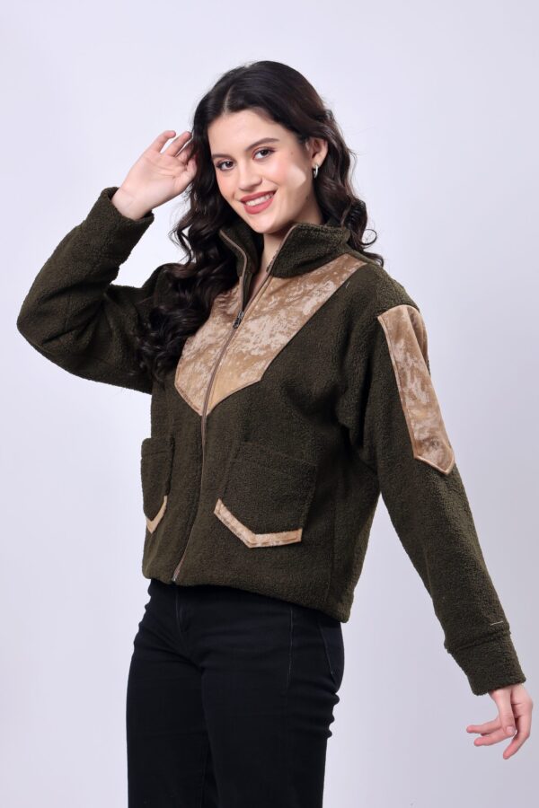 Olive Green Sherpa Jacket for women - Image 6