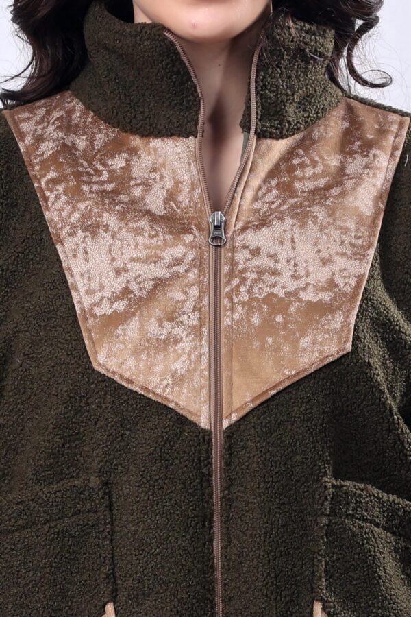 Olive Green Sherpa Jacket for women - Image 4