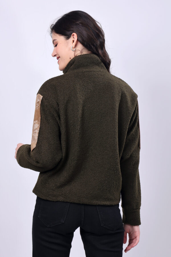 Olive Green Sherpa Jacket for women - Image 3