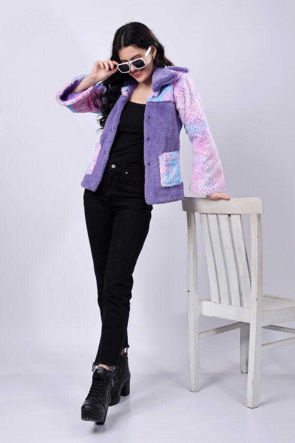 Purple Fluffy Fur Jacket for women - Image 3