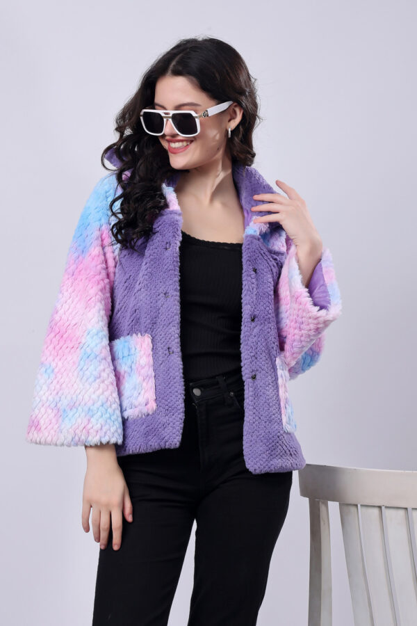Purple Fluffy Fur Jacket for women - Image 2