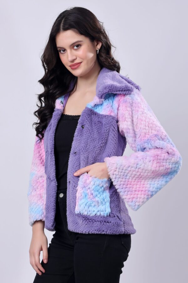 Purple Fluffy Fur Jacket for women - Image 9