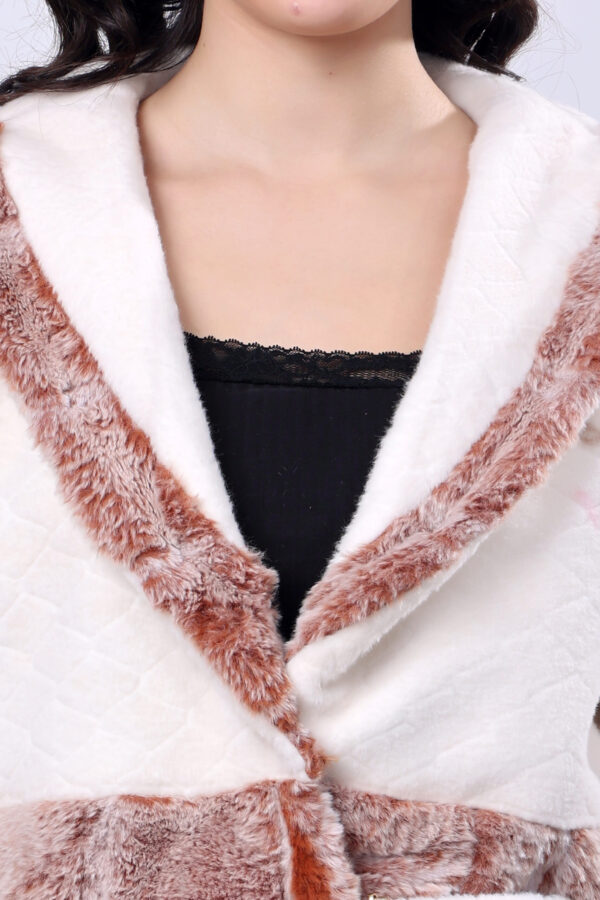 Off White & Brown Fluffy Fur Jacket for women - Image 5