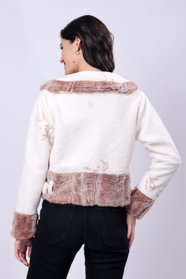 Off White & Brown Fluffy Fur Jacket for women - Image 4