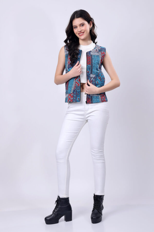 Blue Ethnic printed Cotton jacket for women - Image 2