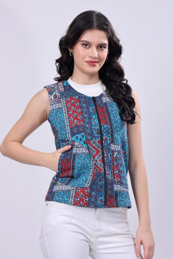 Blue Ethnic printed Cotton jacket for women - Image 7