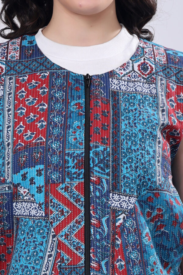 Blue Ethnic printed Cotton jacket for women - Image 8