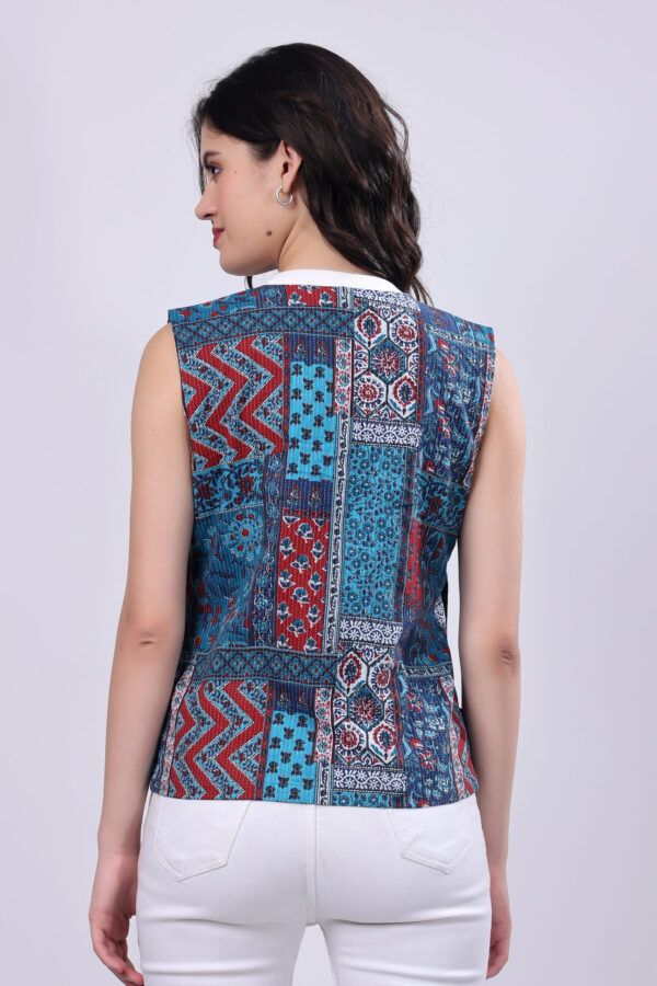 Blue Ethnic printed Cotton jacket for women - Image 9