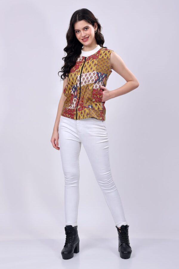 Mustard Yellow Cotton Ethnic printed Jacket for women - Image 2