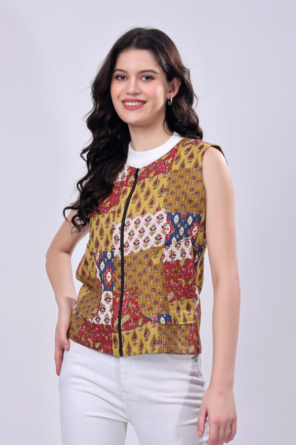 Mustard Yellow Cotton Ethnic printed Jacket for women - Image 3