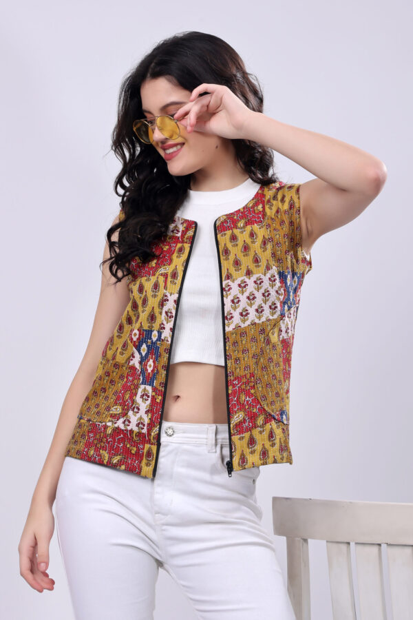 Mustard Yellow Cotton Ethnic printed Jacket for women - Image 7