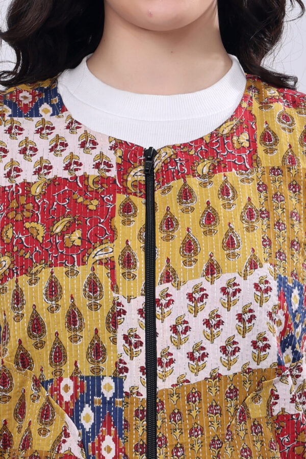 Mustard Yellow Cotton Ethnic printed Jacket for women - Image 8