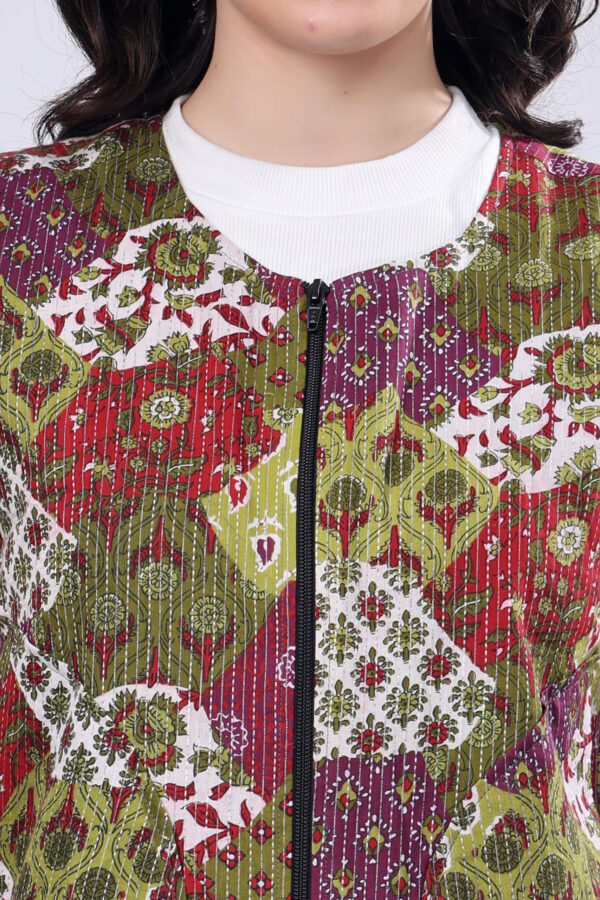 Olive Green Cotton Ethnic printed Jacket for women - Image 8