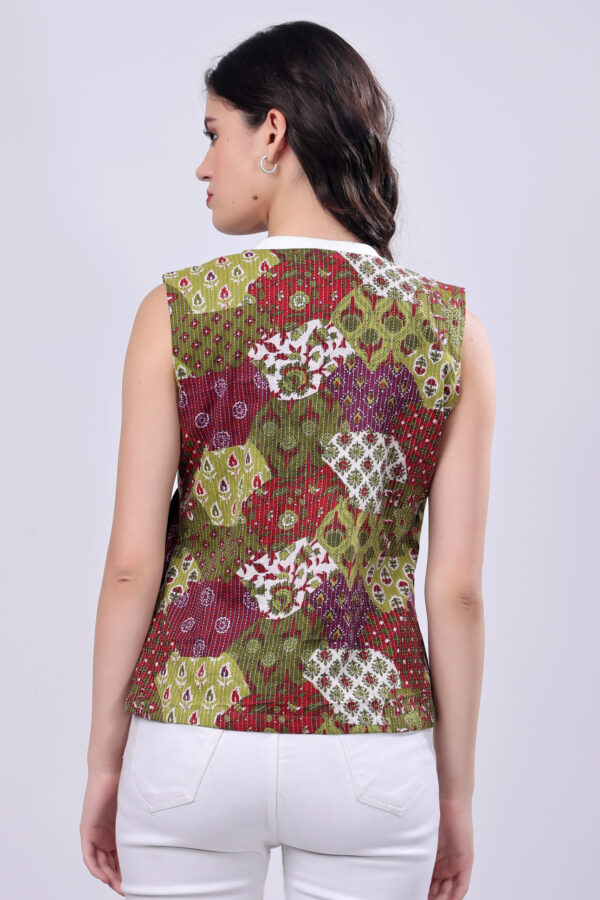 Olive Green Cotton Ethnic printed Jacket for women - Image 10