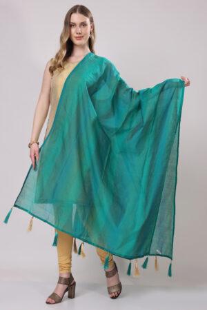 Sea Green Dual-Toned Chanderi Silk Dupatta with Tassels