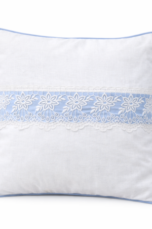 Cotton linen Cushion Cover with Floral Lace and Contrast Piping (16x16 Inches)-Assorted pastel colors