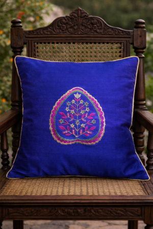 Ethnic Chanderi silk embroidered cushion cover