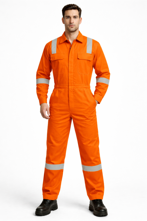 Coverall Dungaree, Two Way Zipper, Orange with Reflective Tape, Full Body Protection Workwear